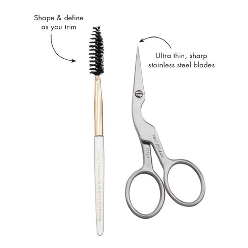 Tweezerman Brow Shaping Scissors and Brush, Stainless Steel Eyebrow Trimming