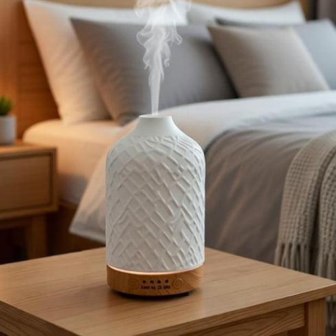 RIZGHWOY 7 Essential Oil Diffuser, Ceramic Wood Grain Aromatherapy Diffuser with Color Night Light, for Room Office