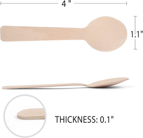 LotFancy Mini Wooden Spoons, Pack of 100, 4 inch Length, Disposable Tasting Sampling Spoons, Biodegradable Compostable Eco-friendly Birchwood Taster Spoons