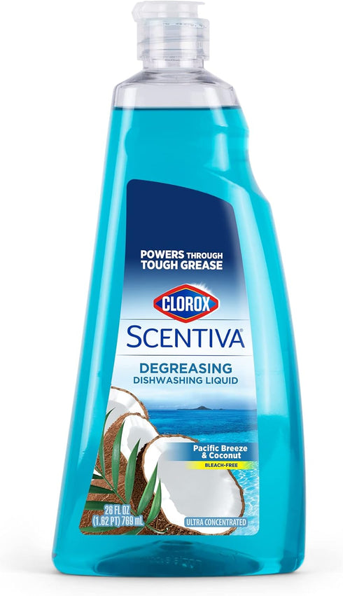 Clorox Scentiva Dishwashing Liquid Soap, 26 Oz Pacific Breeze & Coconut (Pack of 6) - Quick Rinsing Formula