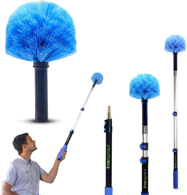 EVERSPROUT Cobweb Duster and Extension-Pole Combo, 1.5-to-3 Foot (8-10 Ft Standing Reach, Medium-Stiff Bristles)