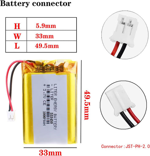 Liter Energy Battery 3.7V Lipo Battery 1000mAh Rechargeable Lithium ion Polymer Battery 553450 Lithium Polymer ion Battery with JST Connector