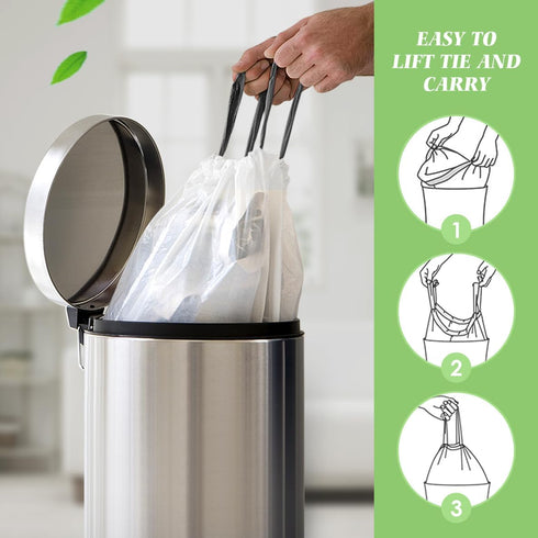 RayPard Mini Drawstring Trash Bags, 1.3 Gallon, 100 Counts, fit 1.3-1.5 Gal, White, Small Plastic Liners