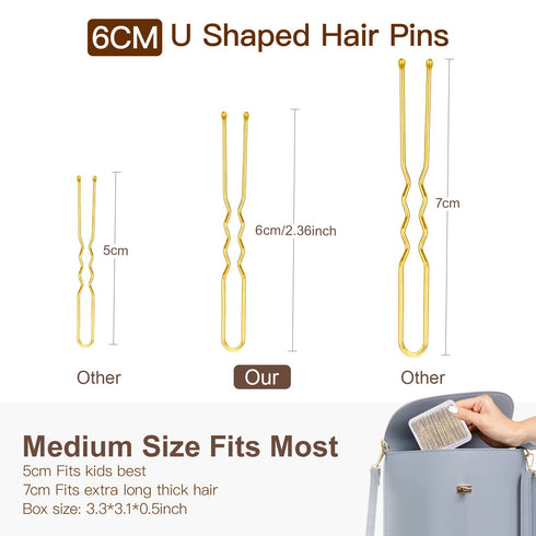 U Shaped Hair Pins IKOCO 2.4inch Bun Hair Pins for Women with Storage Box, Gold