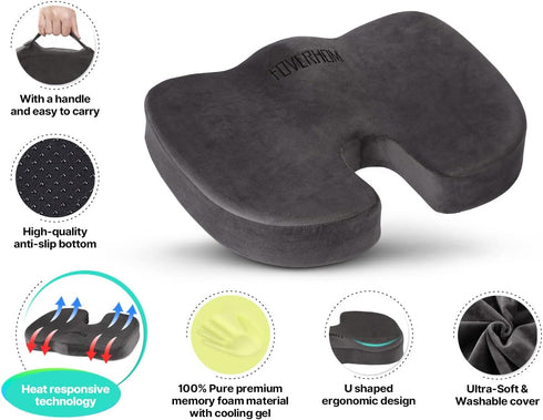 foverhom Gel Seat Cushion for Long Sitting, Office Chair Cushion for Tailbone Pain Relief, Non-Slip Orthopedic Memory