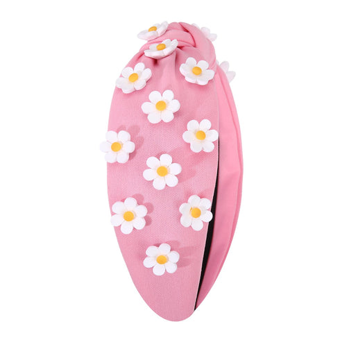 NVENF Flower Headbands for Women, Spring Summer Floral Knotted Headbands, Crystal Rhinestone White Pink, Beach