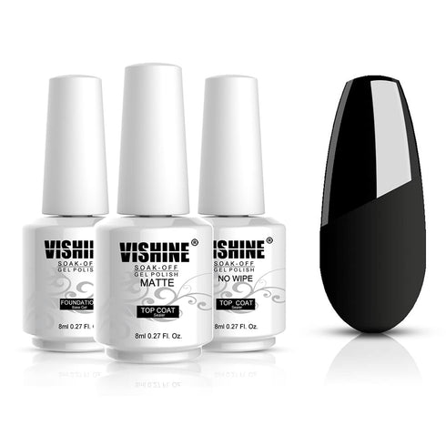 Vishine Base Top Coats Set - 3Pcs Matt Top Coat, High Gloss No Wipe Top Coat and Base Coat for DIY
