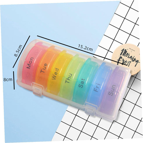 SHOWERORO Compartment Rainbow Color Weekly Pill Box Organizer Portable Round Medicine Dispenser Case with Food-Grade PP