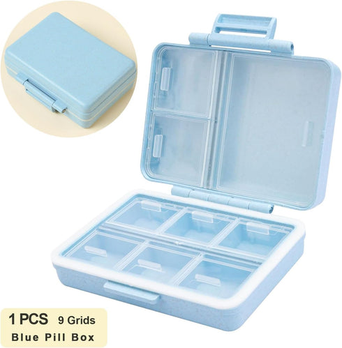 Wopanxye 9 Travel Pill Organizer, Compartments Portable Medicine Storage Box, BPA-Free, Double Lock, Daily Cute