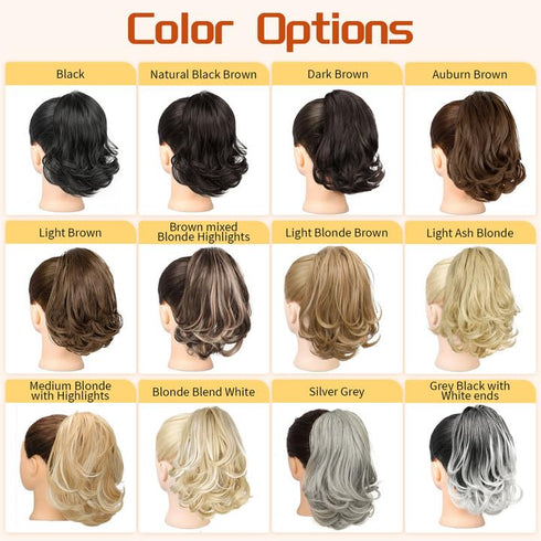 KooKaStyle Ponytail Extension, 10" Short Claw Clip in Curly Wavy Synthetic Ponytail Hair Pieces, Dark Brown