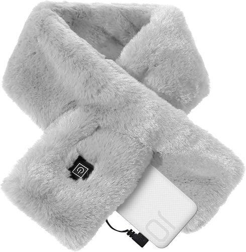 USB Powered Heated Scarf for Women, Cordless Neck Heating Pad Wrap, Winter Faux Fur Neck Warmer, Washable