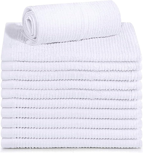 Textila Cotton Bar Mops Towels Pack of 12, Super Absorbent White Multi-Purpose Cleaning Towels for Kitchen & Home