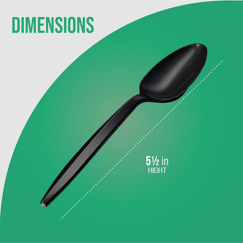 1,000 Bulk Black Plastic Disposable Tea Spoons, Medium Weight Silverware for Events and Catering