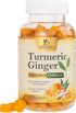 Turmeric Curcumin & Ginger Gummies with Black Pepper Extract for Max Absorption, 120 Vegan Gummies