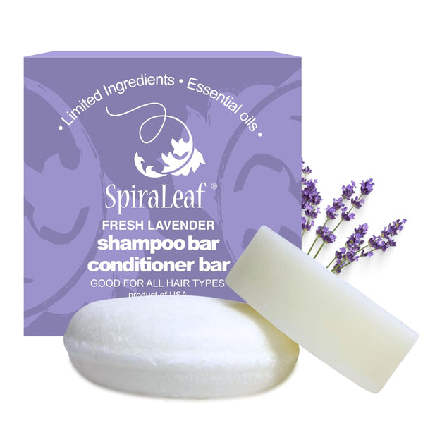SPIRALEAF Solid Shampoo Bar & Conditioner Bar Set, FRESH LAVENDER Essential Oil Blend, Premium Hair Care Bars