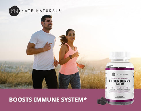 Kate Naturals Elderberry Gummies with Vitamin C and Zinc for Immune Support (90 Gummies, 45 Day Supply)