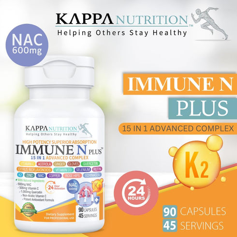 NAC 600mg, Quercetin 1,000mg, Vitamin C 500mg, 90 Capsules, Immune N Plus 15 in 1 Supplement