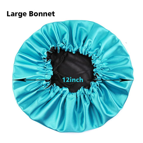 Stain Bonnet Silky Adjustable Satin Sleep Cap for Night Sleeping Hair Bonnet, Reversible Peacock Blue/Black