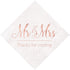 Crisky Wedding Napkins Mr Mrs Rose Gold Cocktail Beverage Dessert Napkins for Wedding Table Decoration, 100 Pcs, 3-Ply