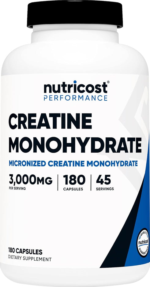 Nutricost Creatine Monohydrate, 3,000mg, 180 Capsules (750mg Per Capsule) - Gluten Free