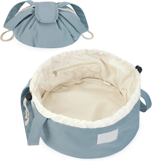 Barrel Drawstring Makeup Bag, Large Cosmetic Bag Toiletry Organizer for Women (Greyish Blue)