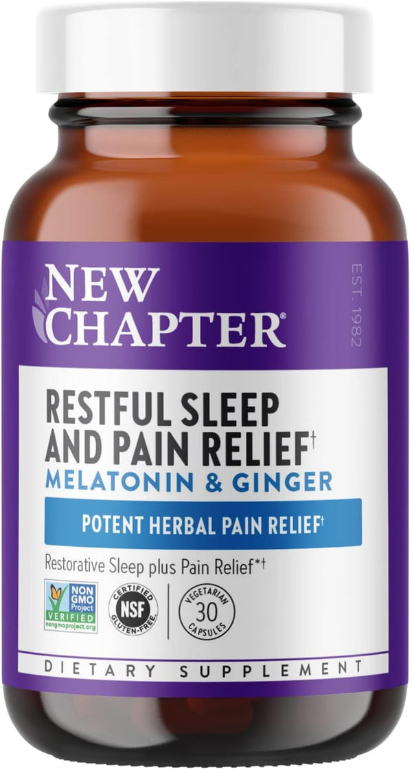 New Chapter Sleep Aid, Restful Sleep & Pain Relief, Melatonin & Ginger Supplement, 30 Vegetarian Capsules