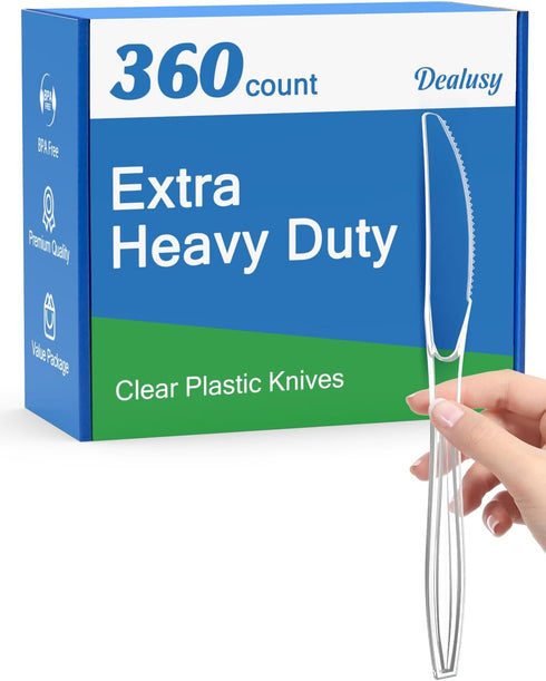 360 Count Extra Heavy Duty Clear Plastic Knives | Disposable BPA-Free Heat Resistant Knives Bulk for Party Supply