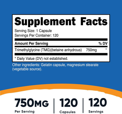 Nutricost TMG (Trimethylglycine) 750mg, 120 Capsules