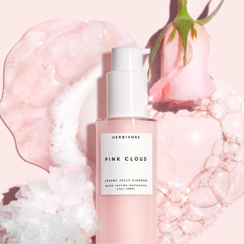 HERBIVORE Pink Cloud Creamy Jelly Cleanser – Hydrating Face Wash + Makeup Remover with Squalane, Rosewater, and
