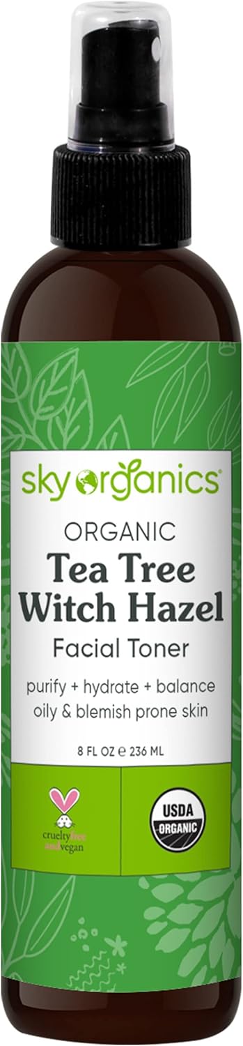 Sky Organics Organic Tea Tree & Witch Hazel for Face - Purifying Facial Toner to Hydrate, Soothe, Cleanse and Balance