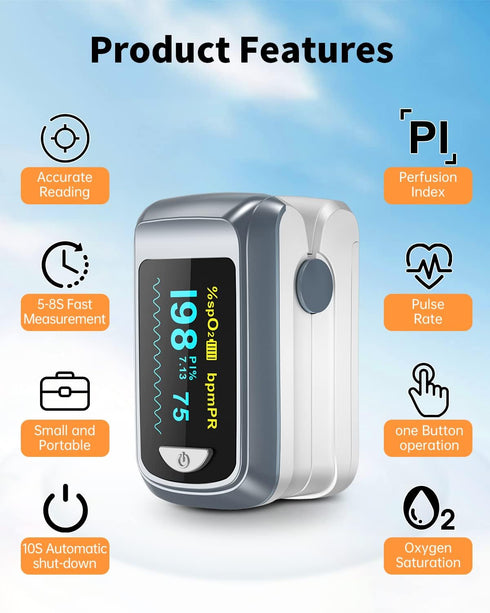 Fingertip Pulse Oximeter, Blood Oxygen Saturation Monitor, Heart Rate and Fast SpO2 Reading with OLED Screen and Lanyard