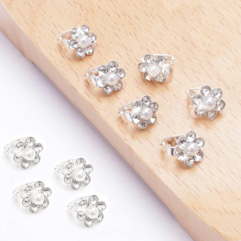 YISSION 20Pcs Mini Rhinestone Flower Hair Clips, Cute White Pearl Hair Pins, Wedding Hair Accessories for Women Girls