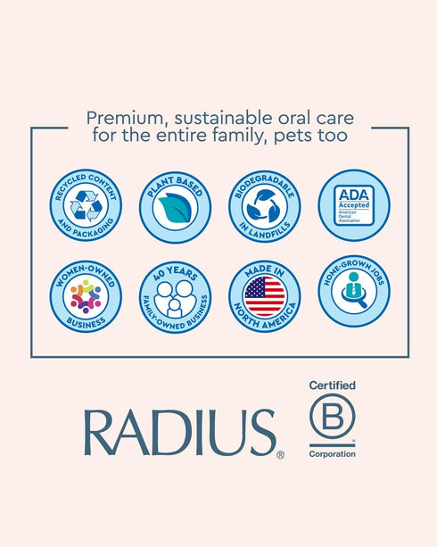 RADIUS Toothbrush Big Brush with Replaceable Brush Head BPA Free ADA Accepted - Left Hand - Pastel Pink Brush