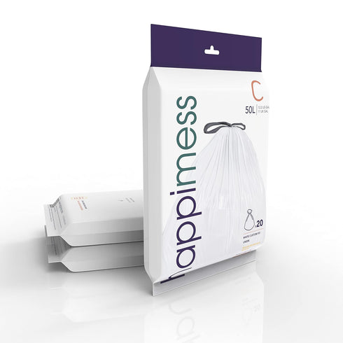 happimess HPM3000C-WHITE 13.2 Gallon Kitchen Drawstring Trash Bags, 60 Count, White, 3 Packs of 20 Liners