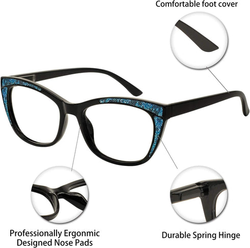 OCCI CHIARI Black Reading Glasses Women 6.0 Stylish Readers in Black Blue, Available in Multiple Strengths