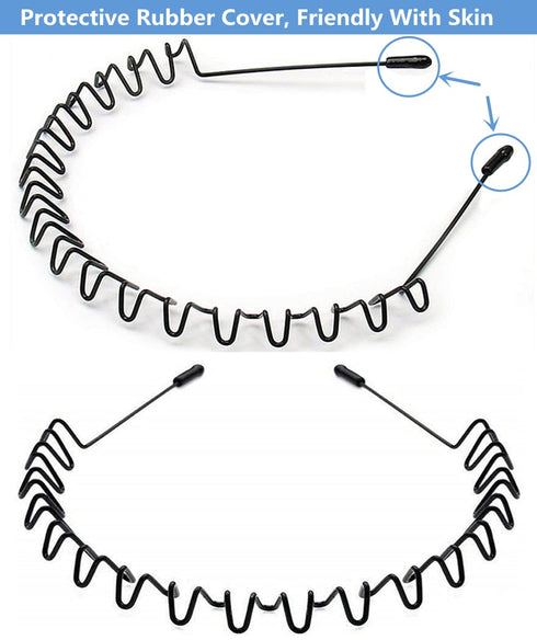 Metal Hair Band for Men Women Unisex Black Wavy Spring Outdoor Sports Headbands Simple Elastic Non Slip Headwear