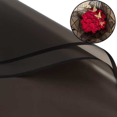 VOWOVOSDAY 20 Pcs Black Flower Wrapping Paper, Waterproof Floral Bouquet Packing Material with Ribbon for DIY Craft Gift