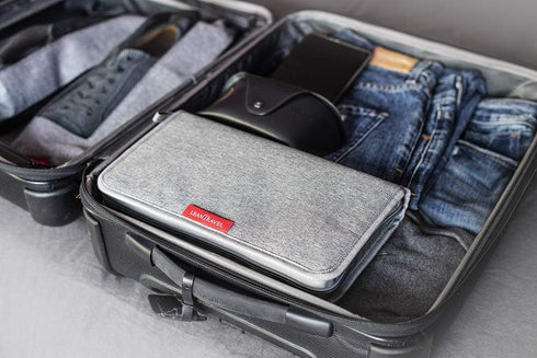 LeanTravel Pill Case Organizer for Travel with Passport Wallet, Grey, Extra Large for 7 to 28 Day Travel