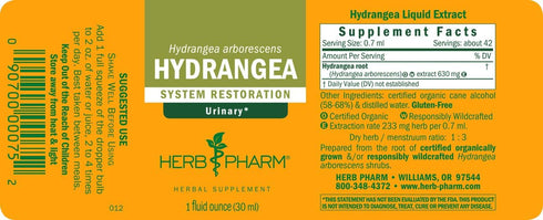 Herb Pharm Hydrangea Liquid Extract for Urinary System Support, 1 Fl Oz