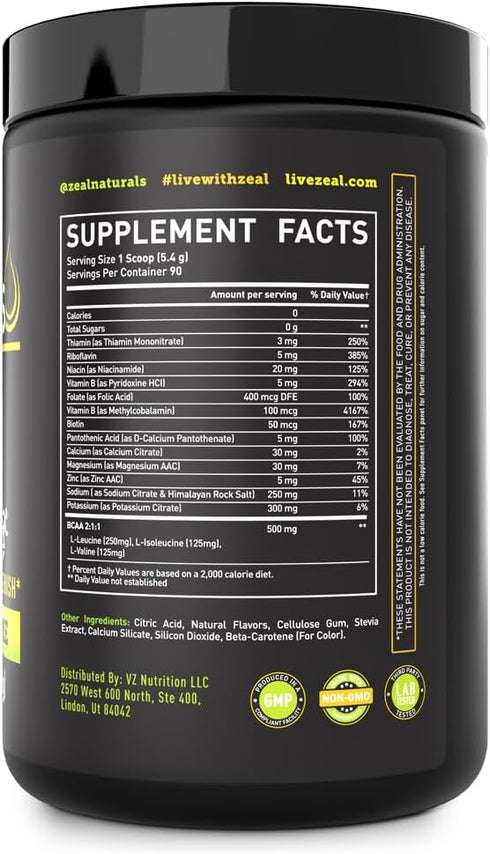 Enhanced Electrolyte Powder (Lemon Lime | 90ct.) with 0 Sugar, BCAAs, B-Vitamins, Potassium, Zinc & Magnesium for