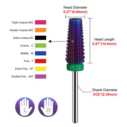 Lavinda 5 in 1 Nail Drill Bit, Coarse Grit Heavy Duty Carbide Tungsten for Fast Acrylic Gel Removal, 3/32" (Purple)