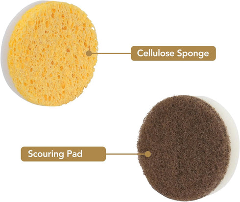 DrDirt Kitchen Sponges with Handle - 2 Round Wood Pulp Dish Sponges & 1 Scouring Pad Sponges - Non-Scratch, Multipurpose for Pans, Pots, and Sink Cleaning by DrDirt