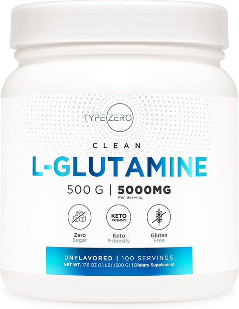 Type Zero L-Glutamine Powder (500G) Pure Vegan Supplement, Gluten Free, No Fillers