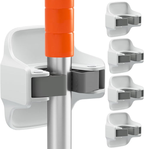 5 Pack Broom Holder Wall Mount, No Drilling Self Adhesive Mop Grippers, Dustpan and Broom Organizer