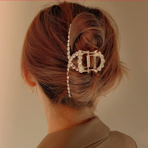 Rhinestone Hair Claw Clips Vintage Metal Imitation Pearl Hair Jaw Clip for Women