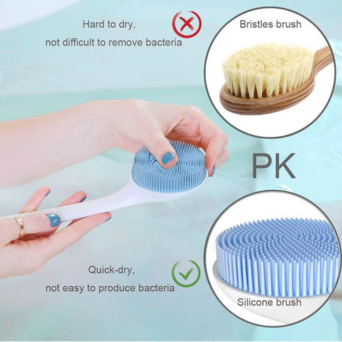 V-TOP Back Scrubber for Shower, Silicone Body Scrubber with Long Handle and Soft Bristles, Bath Exfoliator Brush