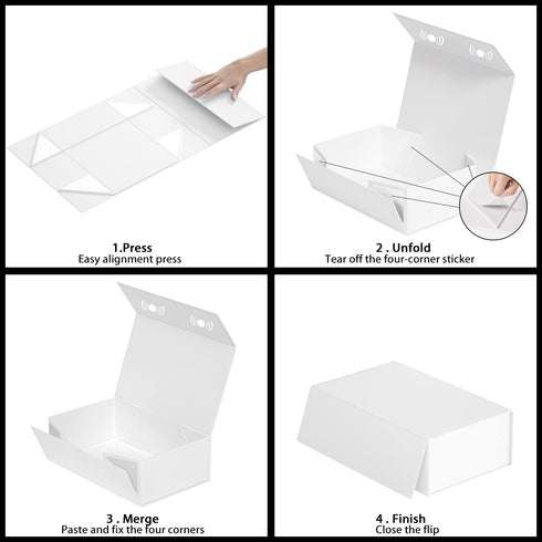 White Gift Box, 9.5x6x3'' Magnetic Closure Rectangle Collapsible Gift Boxes for Bridesmaid Proposal, Wedding, Birthday