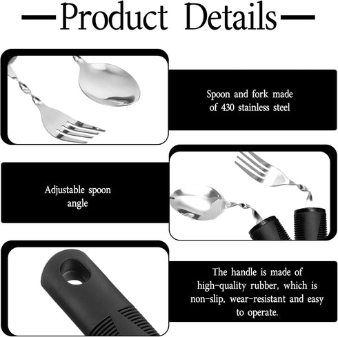 Gyinere Utensils,1 Spoon,1pcs Bendable Adaptive Pcs Fork(Black),for Elderly, Disabled People, ParkinsonS, Arthritis