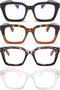 REAVEE 4 Pack Oprah Style Oversized Reading Glasses, Blue Light Blocking, Retro Stylish Square Readers 1.5x