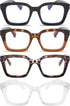 REAVEE 4 Pack Oprah Style Oversized Reading Glasses, Blue Light Blocking, Retro Stylish Square Readers 1.5x